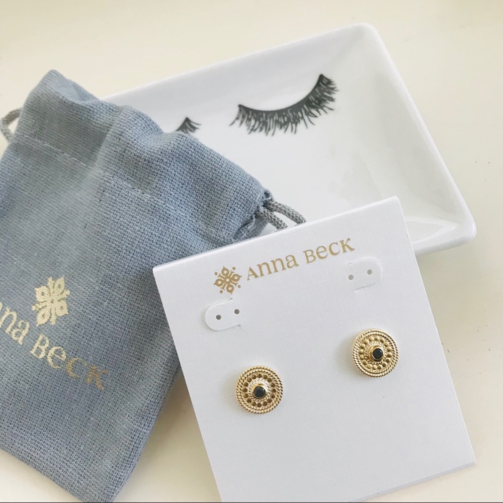 Anna Beck Gold and Onyx Stud Earrings.